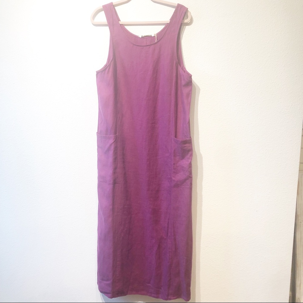 100% linen purple dress boxy long